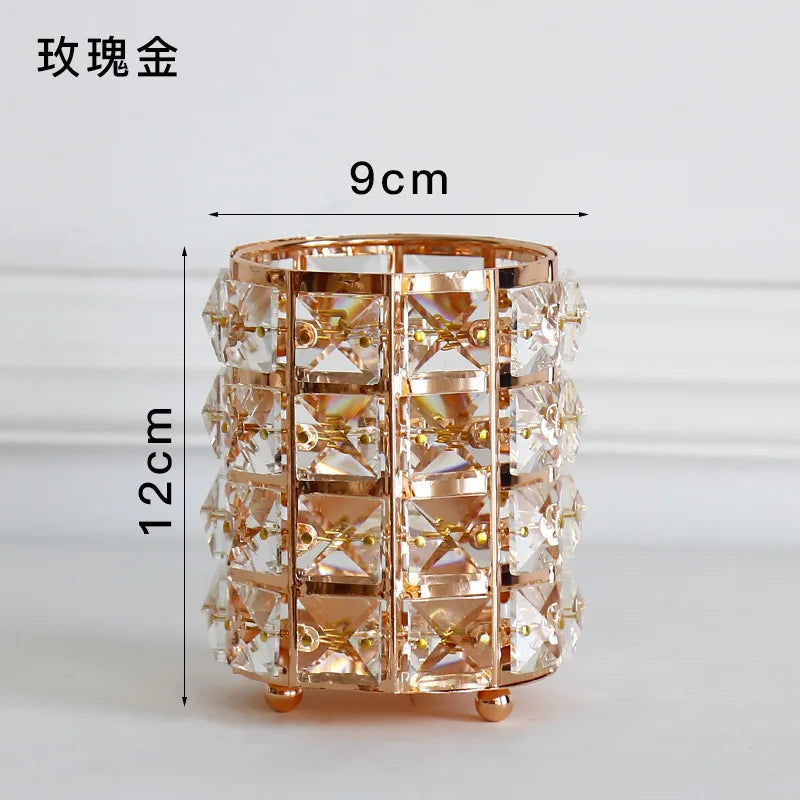 Makeup Brushes Holder Pot Organiser Golden Crystal Bling Cosmetic Brush Pen Pencil Holder Candle Holder Storage Box Container