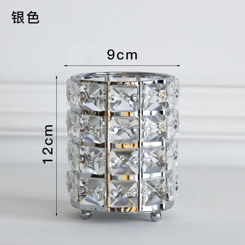 Makeup Brushes Holder Pot Organiser Golden Crystal Bling Cosmetic Brush Pen Pencil Holder Candle Holder Storage Box Container
