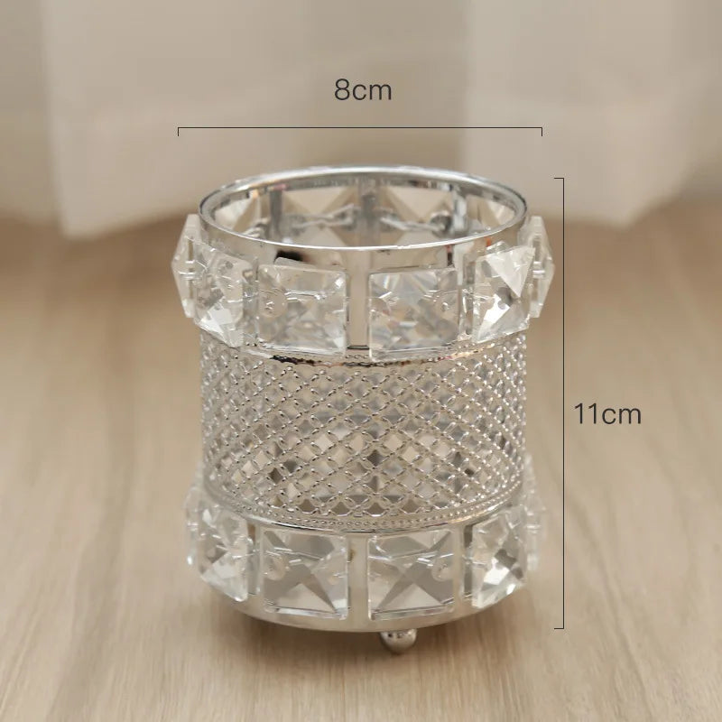 Makeup Brushes Holder Pot Organiser Golden Crystal Bling Cosmetic Brush Pen Pencil Holder Candle Holder Storage Box Container