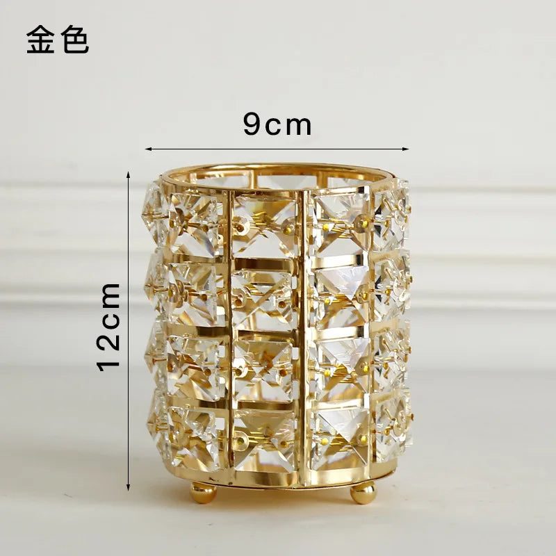 Makeup Brushes Holder Pot Organiser Golden Crystal Bling Cosmetic Brush Pen Pencil Holder Candle Holder Storage Box Container