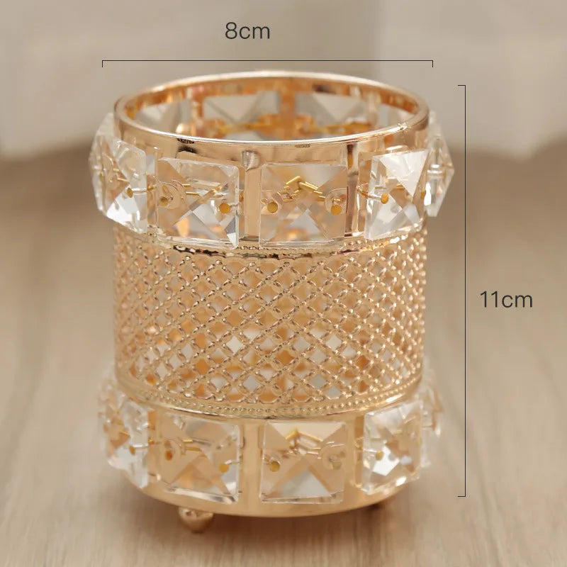 Makeup Brushes Holder Pot Organiser Golden Crystal Bling Cosmetic Brush Pen Pencil Holder Candle Holder Storage Box Container