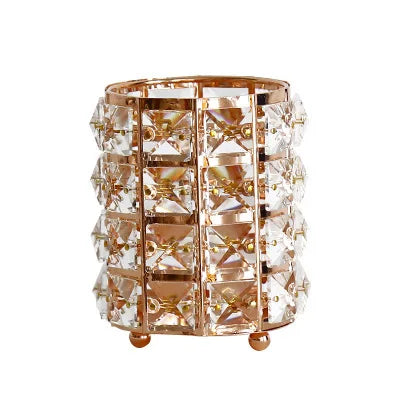 Makeup Brushes Holder Pot Organiser Golden Crystal Bling Cosmetic Brush Pen Pencil Holder Candle Holder Storage Box Container